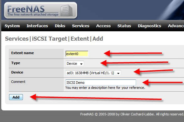 Configurare FreeNAS come iScsi Target