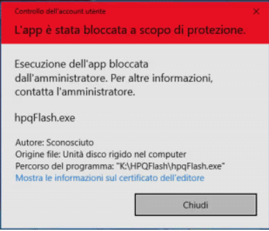 Risolvere l'errore L'app è stata bloccata a scopo di protezione in Windows 10