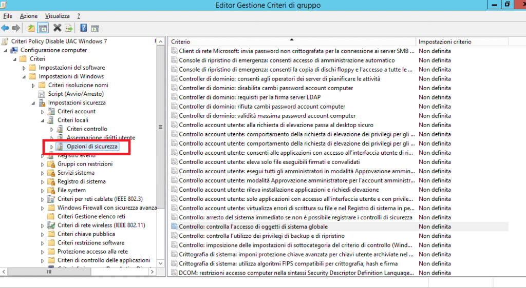 Disablitare Lo User Account Control (UAC) In Windows 7 Tramite Group Policy