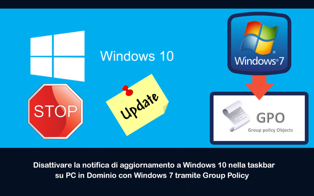 Disattivare la notifica di aggiornamento a Windows 10 nella taskbar su PC in Dominio con Windows 7 tramite Group Policy