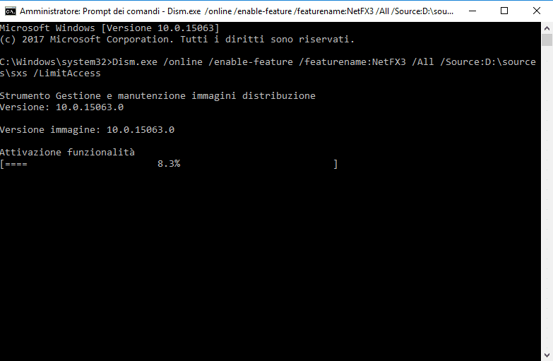 Attivare .NET Framework 3.5 in Windows 10 senza connessione internet (Errore Installazione: 0x800F0906, 0x800F081F, 0x800F0907)