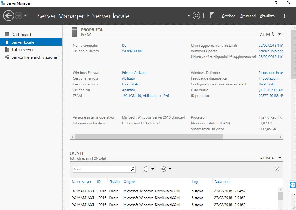 Installazione e Configurazione di un Domain Controller in Microsoft Windows Server 2016