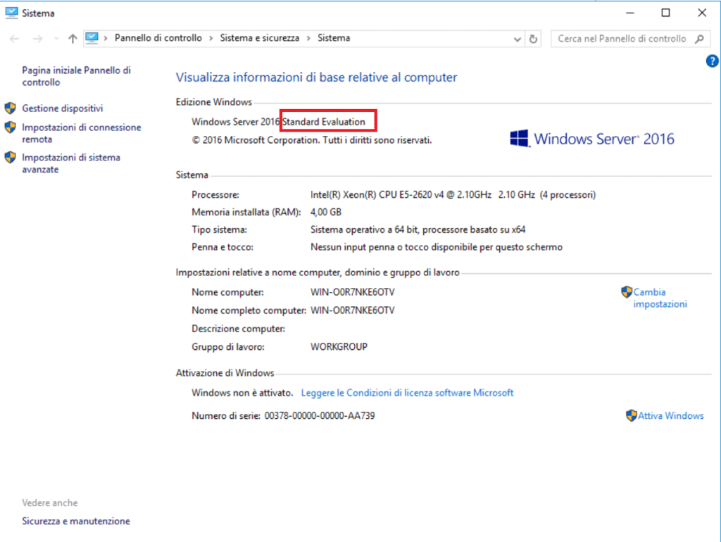 Modificare la versione di Windows Server 2016 da Evaluation a Retail o OEM - Non è possibile aggiornare questa versione