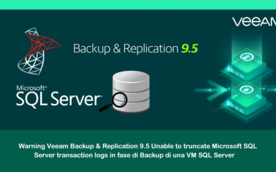 Warning Veeam Backup & Replication 9.5: Unable to truncate Microsoft SQL Server transaction logs in fase di Backup di una VM SQL Server