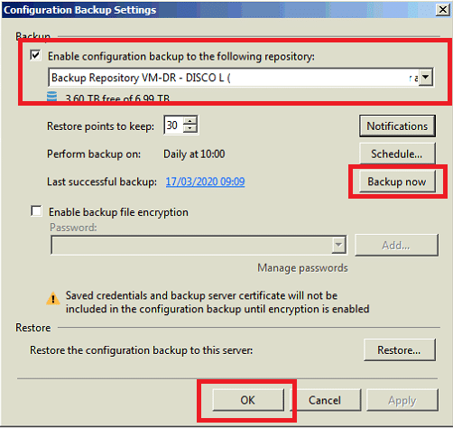 Migrazione di Veeam Backup & Replication 9.5 da un Server Windows 2008 R2 ad un Server Windows 2016