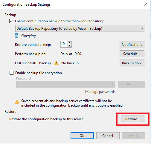 Migrazione di Veeam Backup & Replication 9.5 da un Server Windows 2008 R2 ad un Server Windows 2016