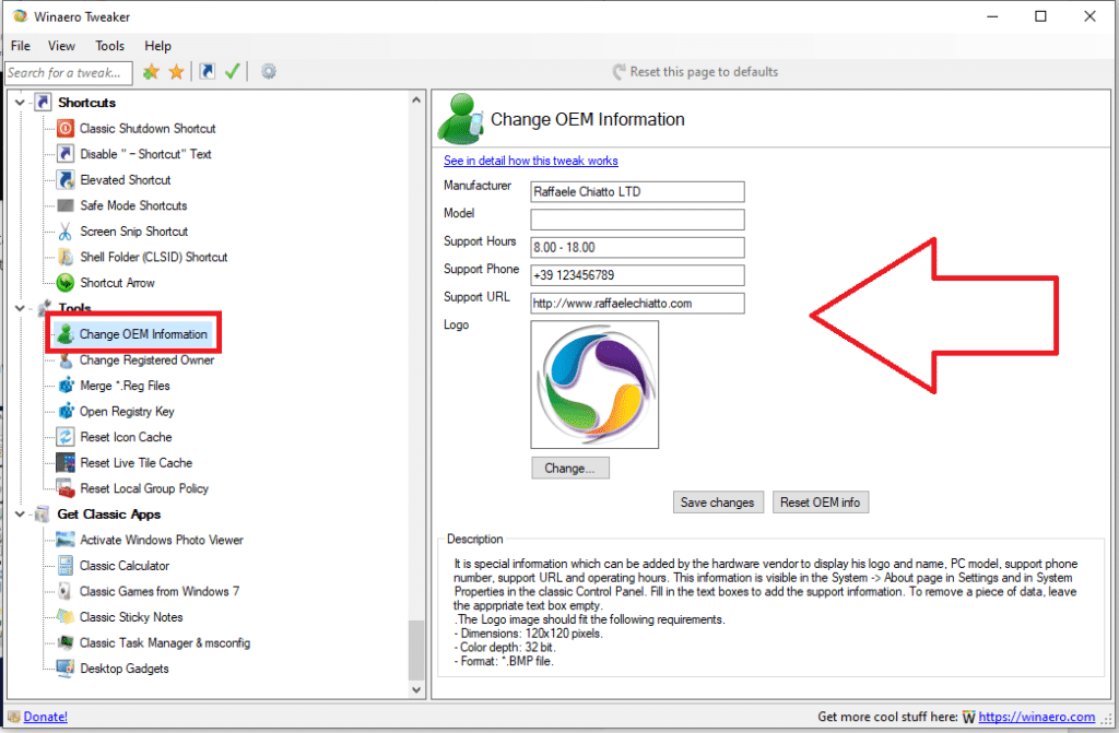 Aggiungere Informazioni OEM e logo nella pagina Proprietà e Impostazioni del sistema in Windows 10