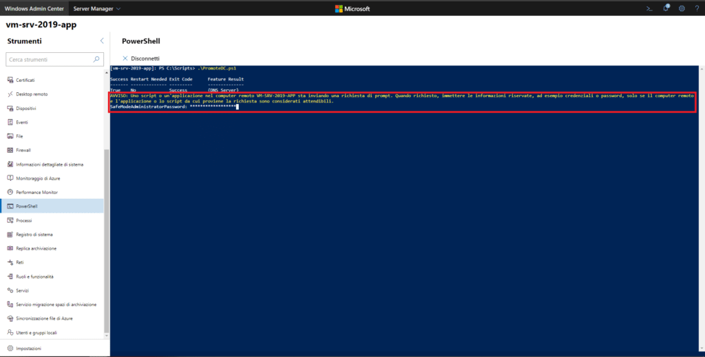 Installazione E Configurazione Di Un Domain Controller In Microsoft Windows Server 2019 Core tramite Windows Admin Center e Powershell