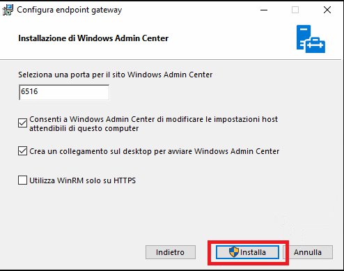 Installazione di Windows Admin Center su Windows 10