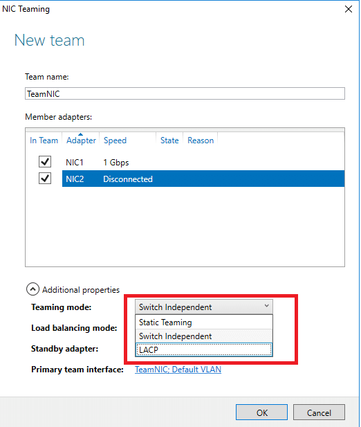 Configurazione del NIC Teaming in Microsoft Windows Server 2016