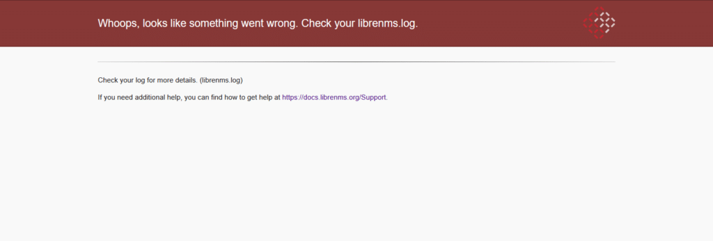Errore LibreNMS - Whoops, looks like something went wrong. Check your librenms.log