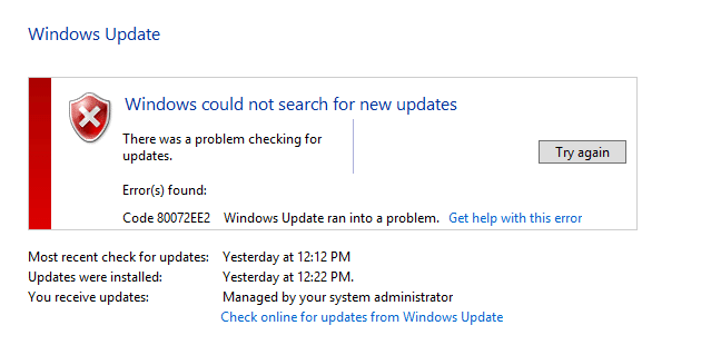 Risoluzione Dell’Errore Di Windows Update 0x80072EE2 – The request has timed out.