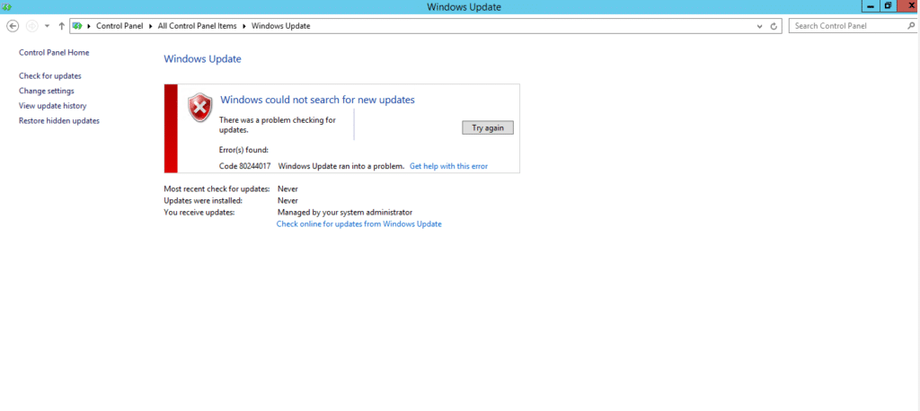 Risoluzione Dell’Errore Di Windows Update 0x80244017 – Windows Update ran into a problem.