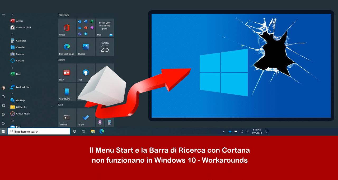 Il Menu Start e la Barra di Ricerca con Cortana non funzionano in Windows 10 – Workarounds