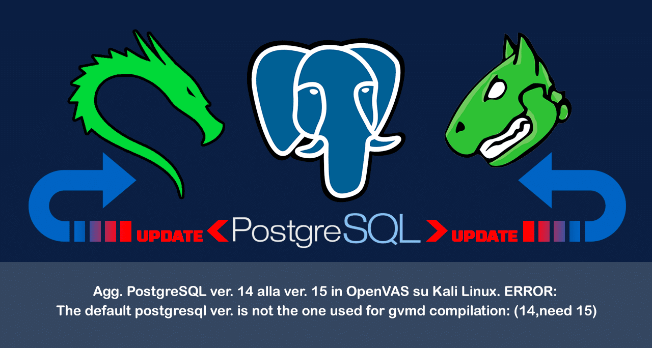 Aggiornamento PostgreSQL dalla versione 14 alla versione 15 in OpenVAS su Kali Linux. ERROR: The default postgresql version is not the one used for gvmd compilation: (14, need 15)