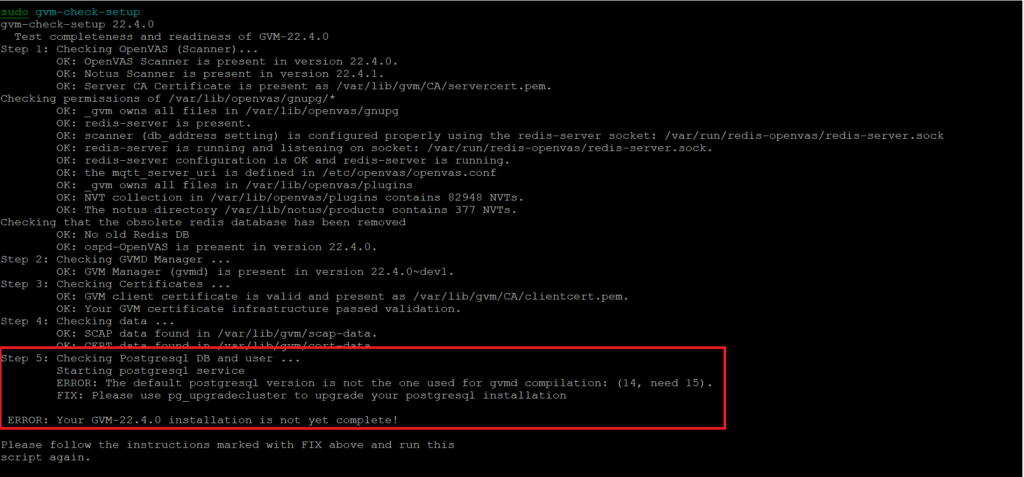 Aggiornamento PostgreSQL dalla versione 14 alla versione 15 in OpenVAS su Kali Linux. ERROR: The default postgresql version is not the one used for gvmd compilation: (14, need 15)