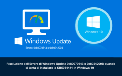 Risoluzione dell’Errore di Windows Update 0x80070643 o 0x8024200B quando si tenta di installare la KB5034441 in Windows 10