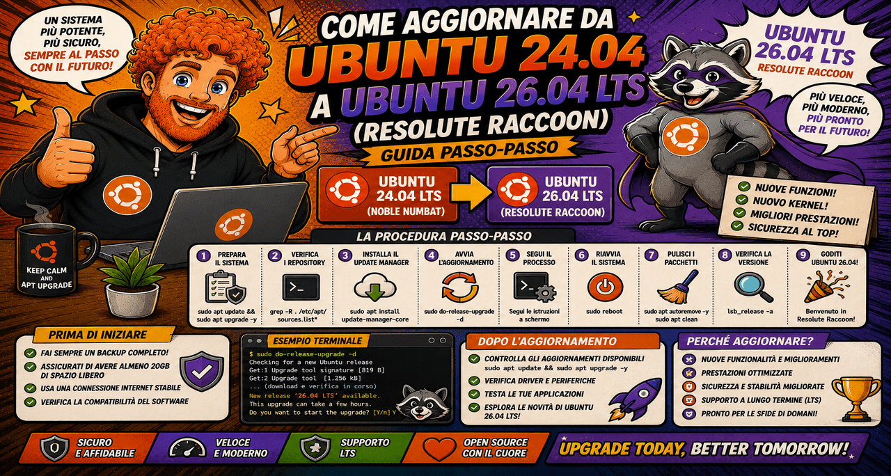 Come aggiornare da Ubuntu 24.04 a Ubuntu 26.04 LTS (Resolute Raccoon): guida passo-passo