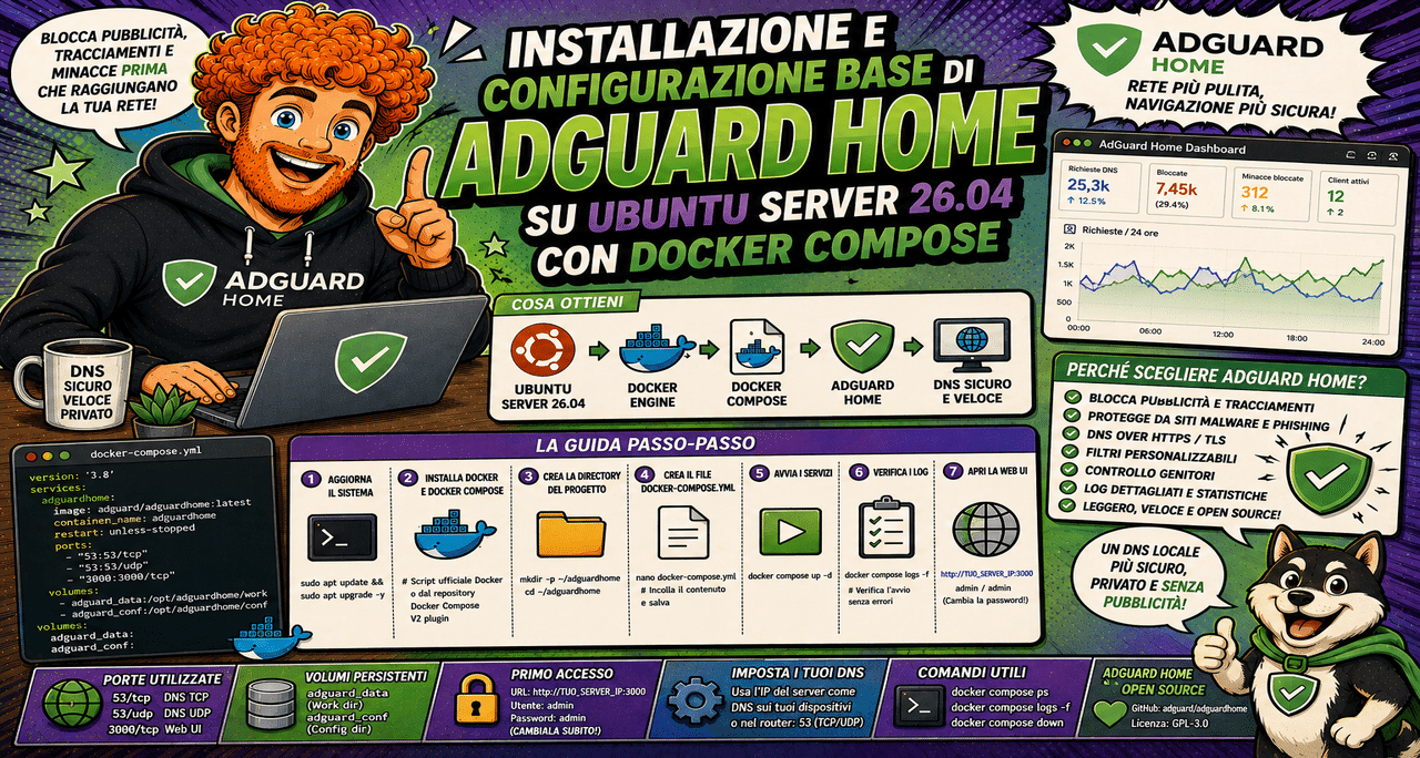 Installazione e Configurazione Base di AdGuard Home su Ubuntu Server 26.04 con Docker Compose