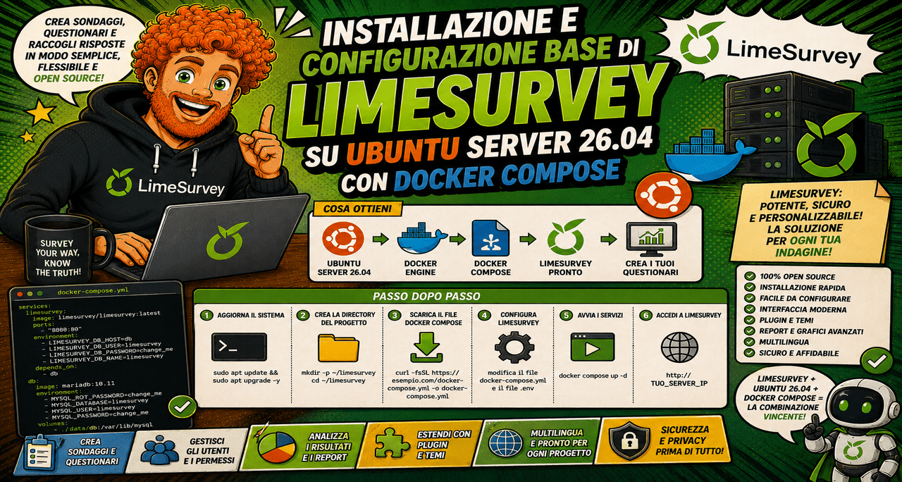 Installazione e Configurazione Base di LimeSurvey su Ubuntu Server 26.04 con Docker Compose