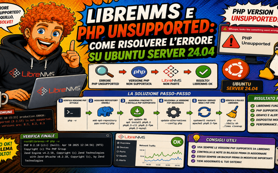 LibreNMS e PHP Unsupported: come risolvere l&rsquo;errore su Ubuntu Server 24.04