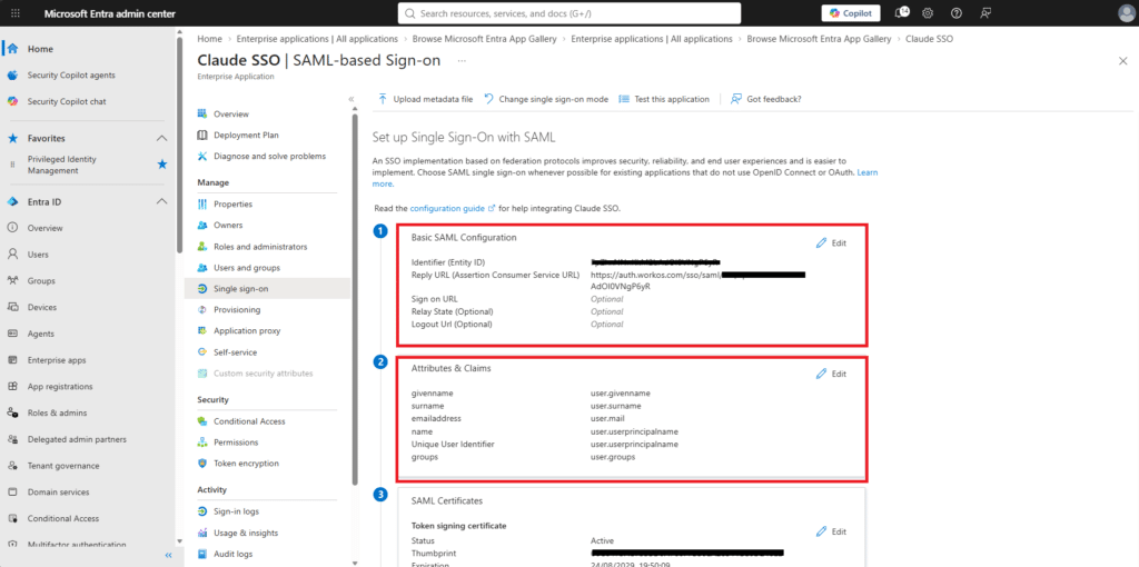 Configurazione autenticazione SSO SAML tra Anthropic Claude Team e il tenant Microsoft Entra ID - Raffaele Chiatto