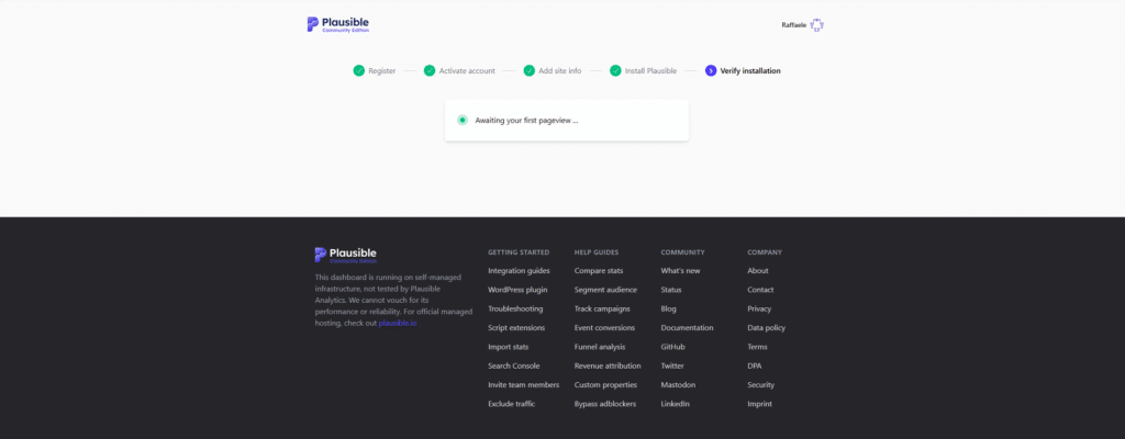 Installazione e Configurazione Base di Plausible Analytics (Community Edition) su Ubuntu Server 26.04 con Docker Compose - Raffaele Chiatto