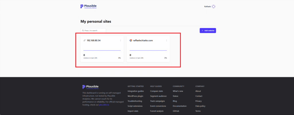 Installazione e Configurazione Base di Plausible Analytics (Community Edition) su Ubuntu Server 26.04 con Docker Compose - Raffaele Chiatto