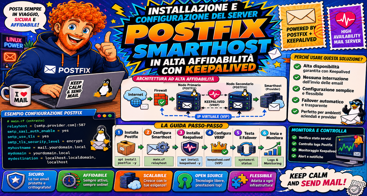 Installazione e Configurazione del Server Postfix Smarthost in alta affidabilità con KeepAlived